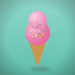 Sorvete rosa de casquinha com granulado